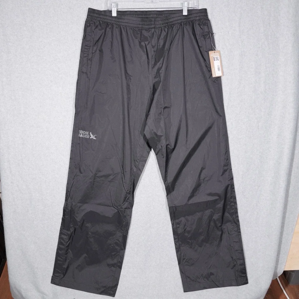 Eddie Bauer Rain Pants Mens L Black Rippac Waterproof Ripstop Outdoor Hiking New